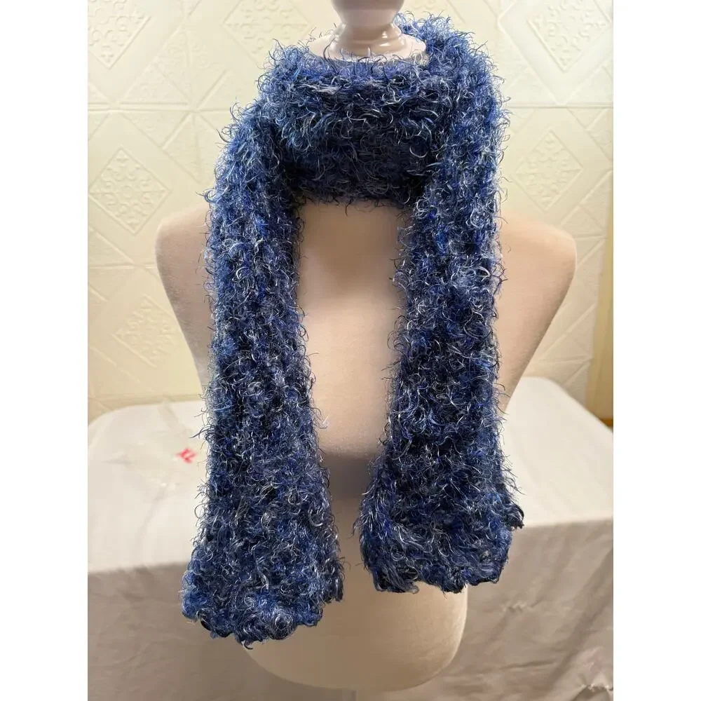SKU3037 Blue Fluffy Soft Polyester Scarf 10